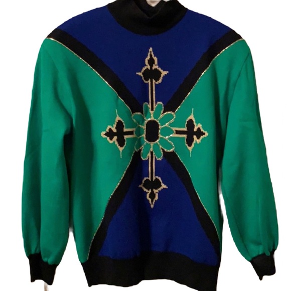 ST. JOHN SWEATER SPORTSWEAR BY MARIE GRAY VINTAGE MEDIUM GREEN BLUE